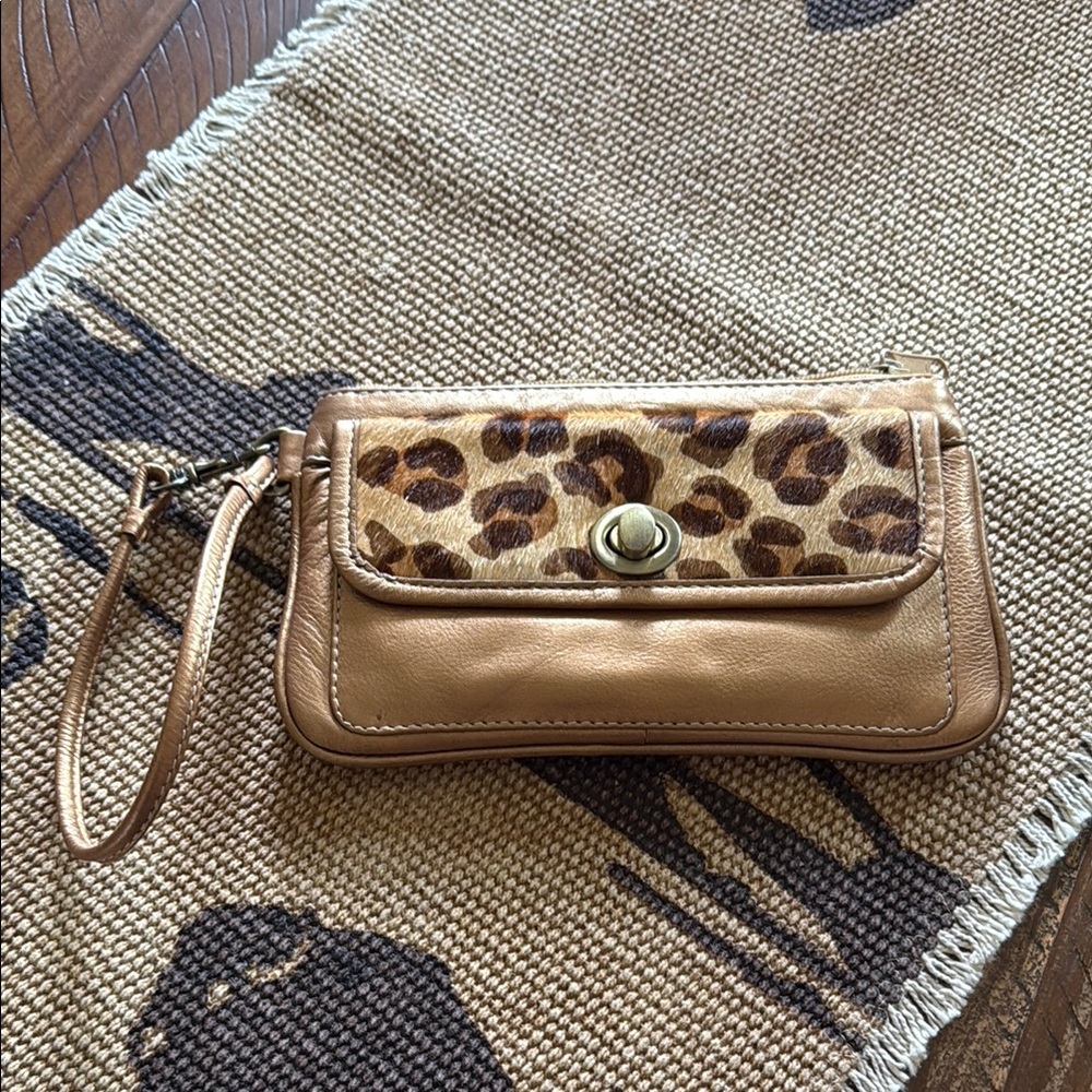 Leopard Print Tan Wristlet Clutch